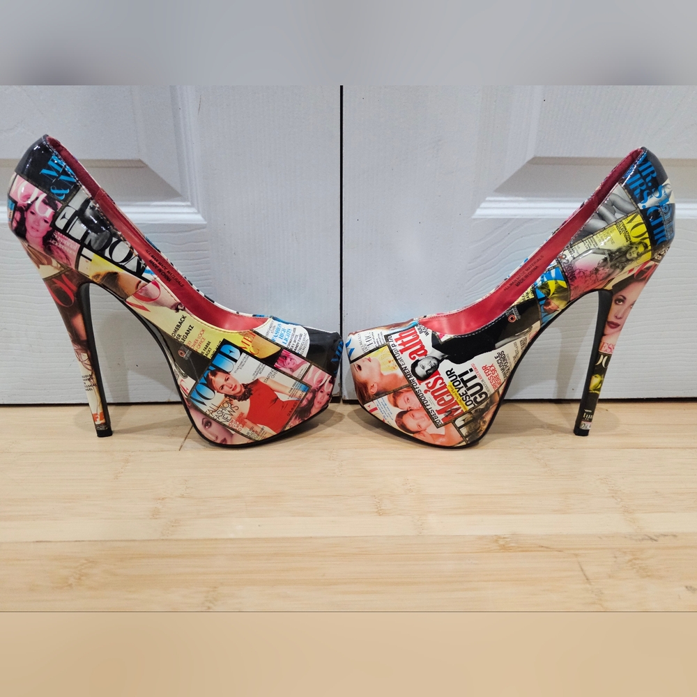 Unique Liliana Magazine Vogue Multi Color Print Platform High Heels Pumps Shoe 9 - Picture 10 of 11